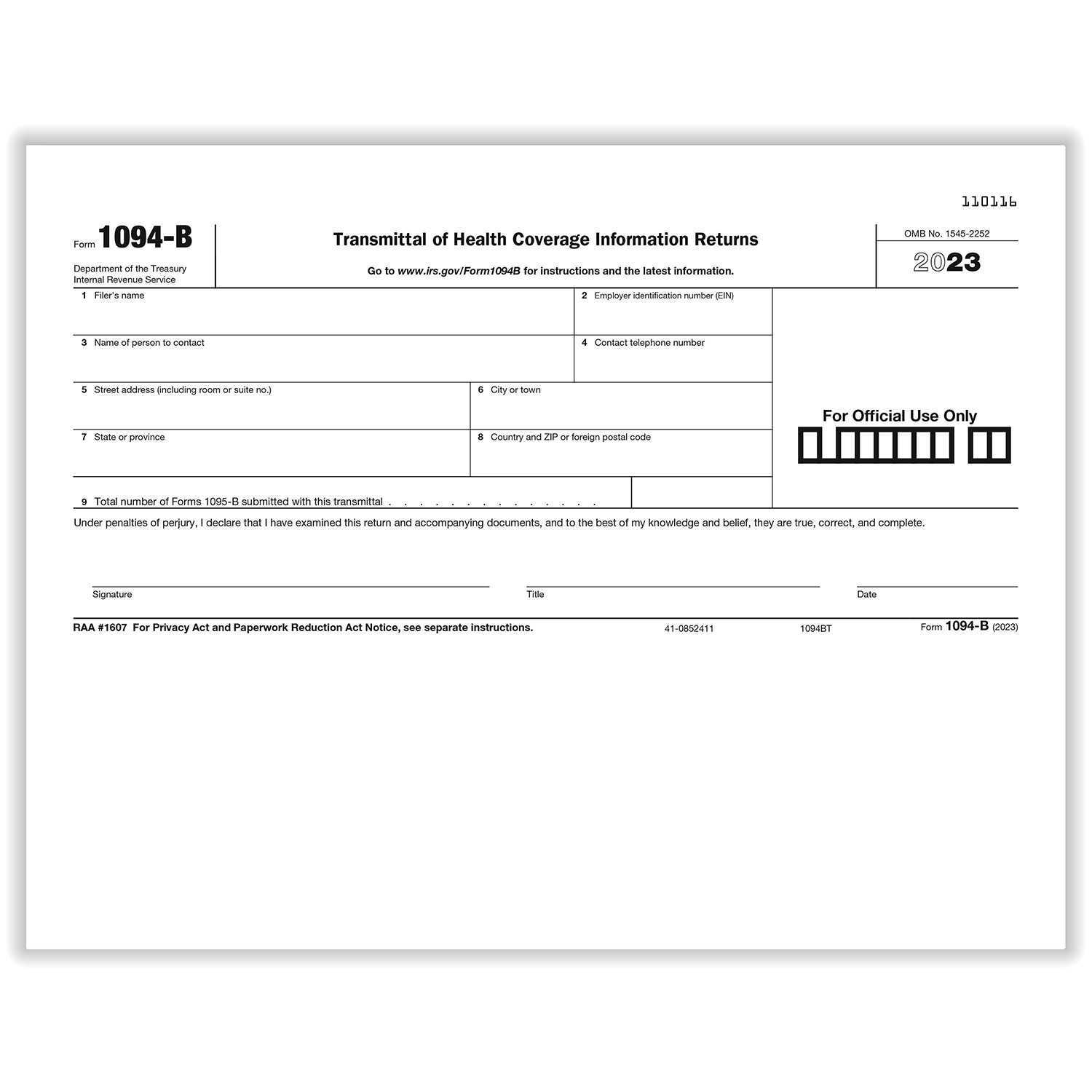 Picture of 1094-B Transmittal of Health Coverage Information Returns, Pack of 500