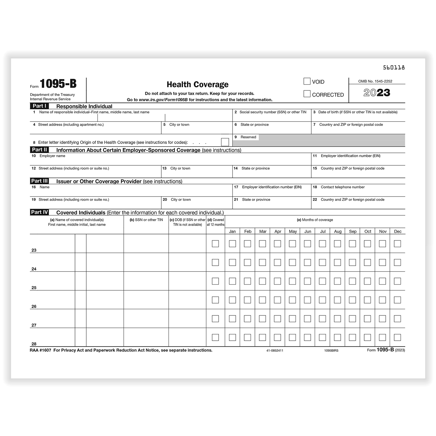 Picture of 1095-B "IRS" Copy Health Coverage, Pack of 50
