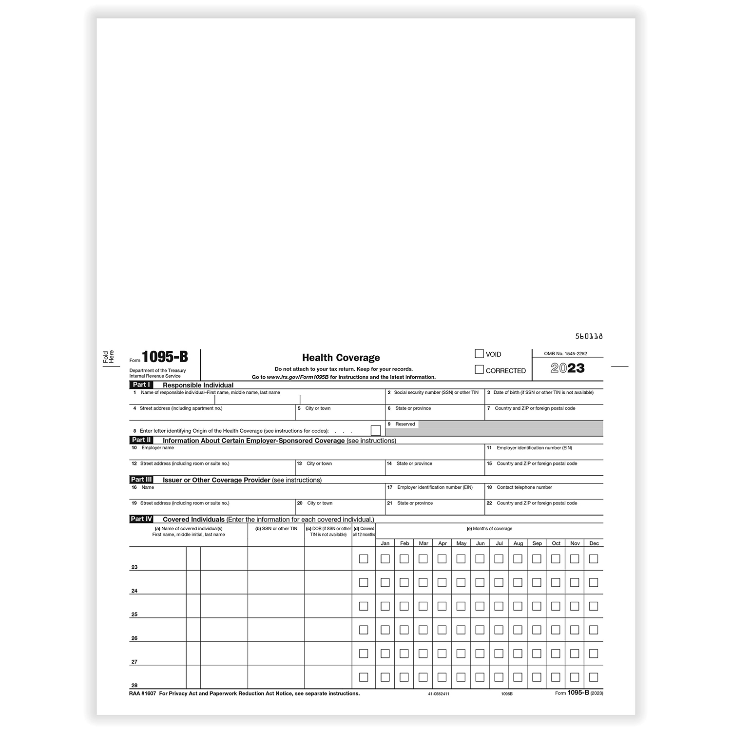 Picture of 1095-B "Employee/Employer" Copy Health Coverage, Pack of 100