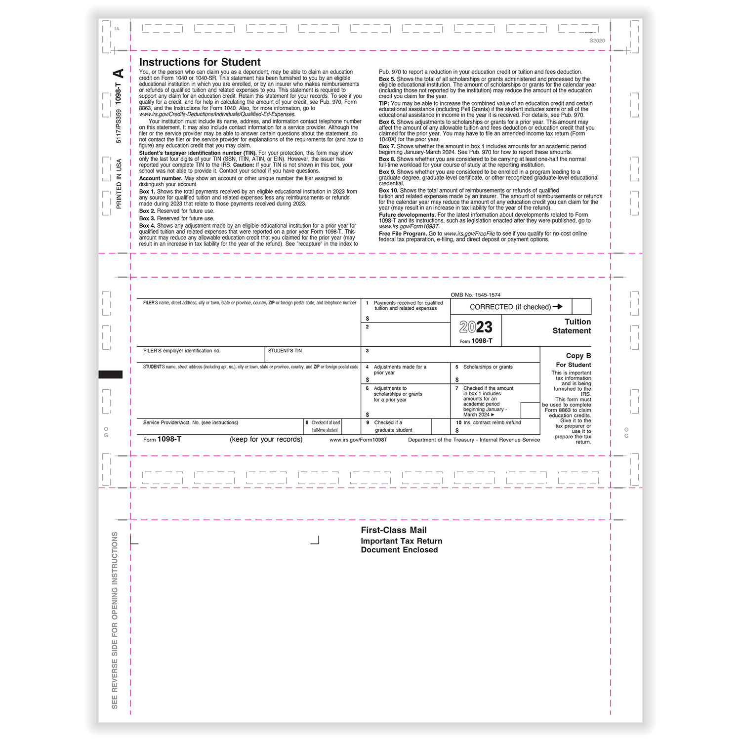 Picture of 1098-T, Copy B, Z-Fold, 11" (500 Forms)