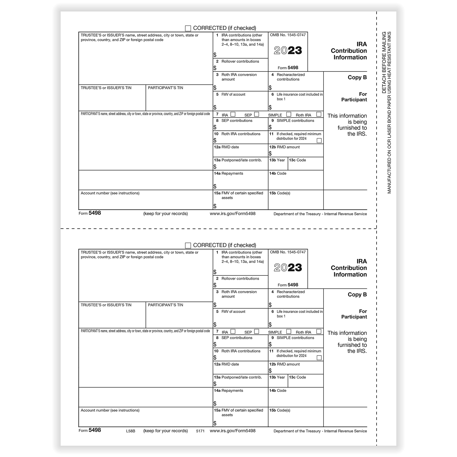Picture of 5498-IRA Participant Copy B (1,000 Forms)