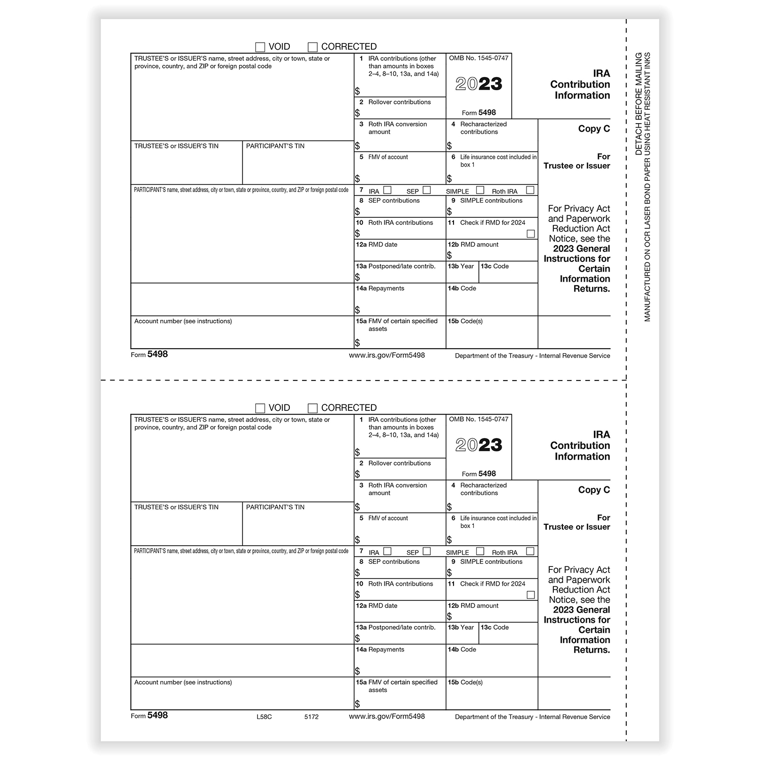 Picture of 5498-IRA Trustee or Issuer Copy C (1,000 Forms)