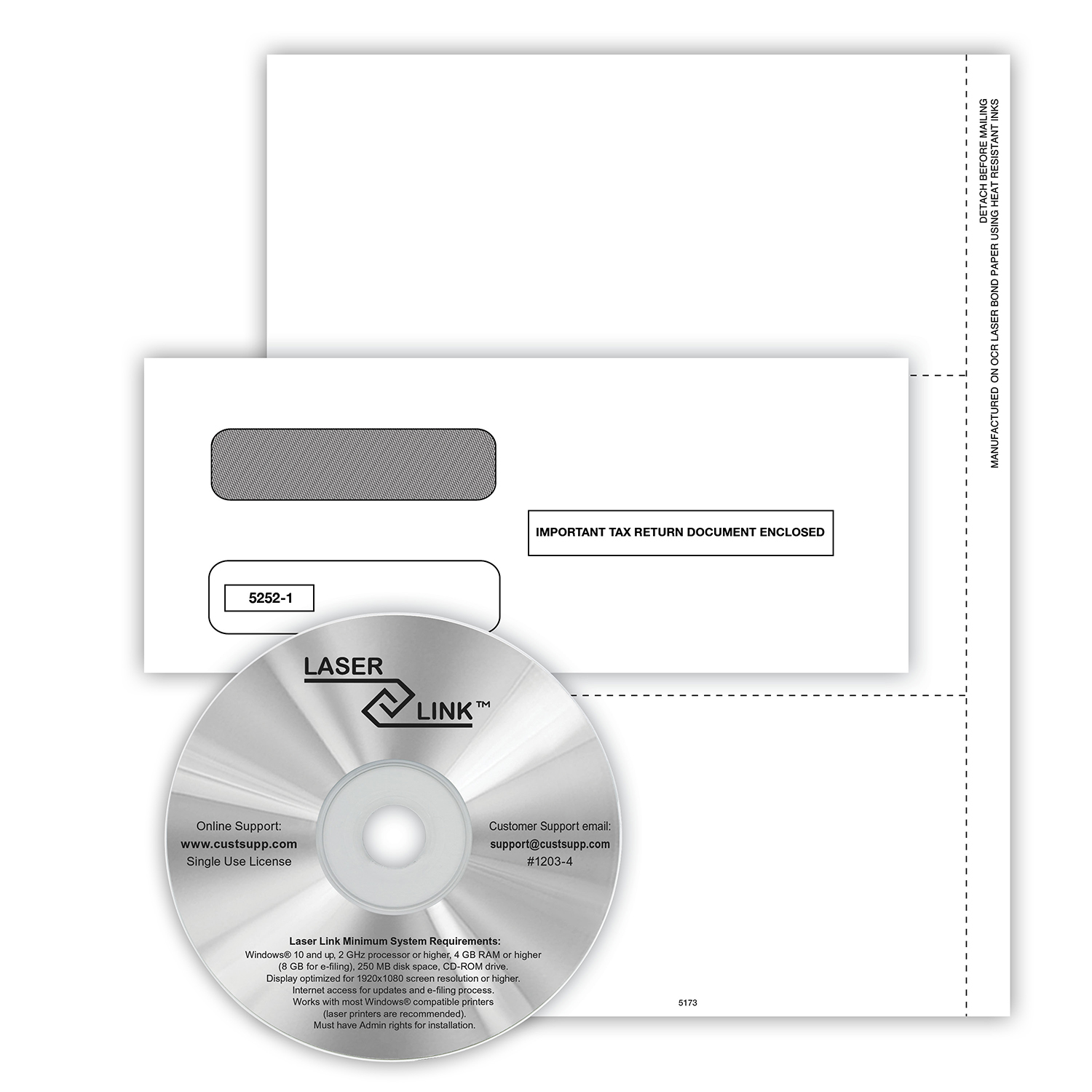 Picture of 1099-MISC REC Copy Only Tax Form Set, Blank with Backer, 3-Up, with Envelopes & LaserLink Software, Pack of 50