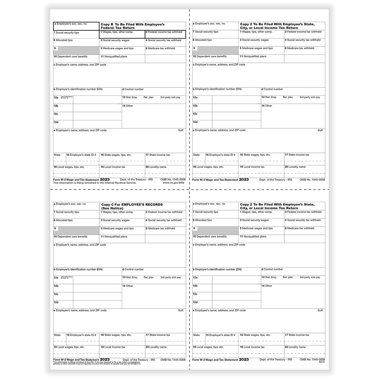 Picture of W-2, 4-Up Box, Employee Copy B,C,2 and 2 or Extra Copy (T Style)