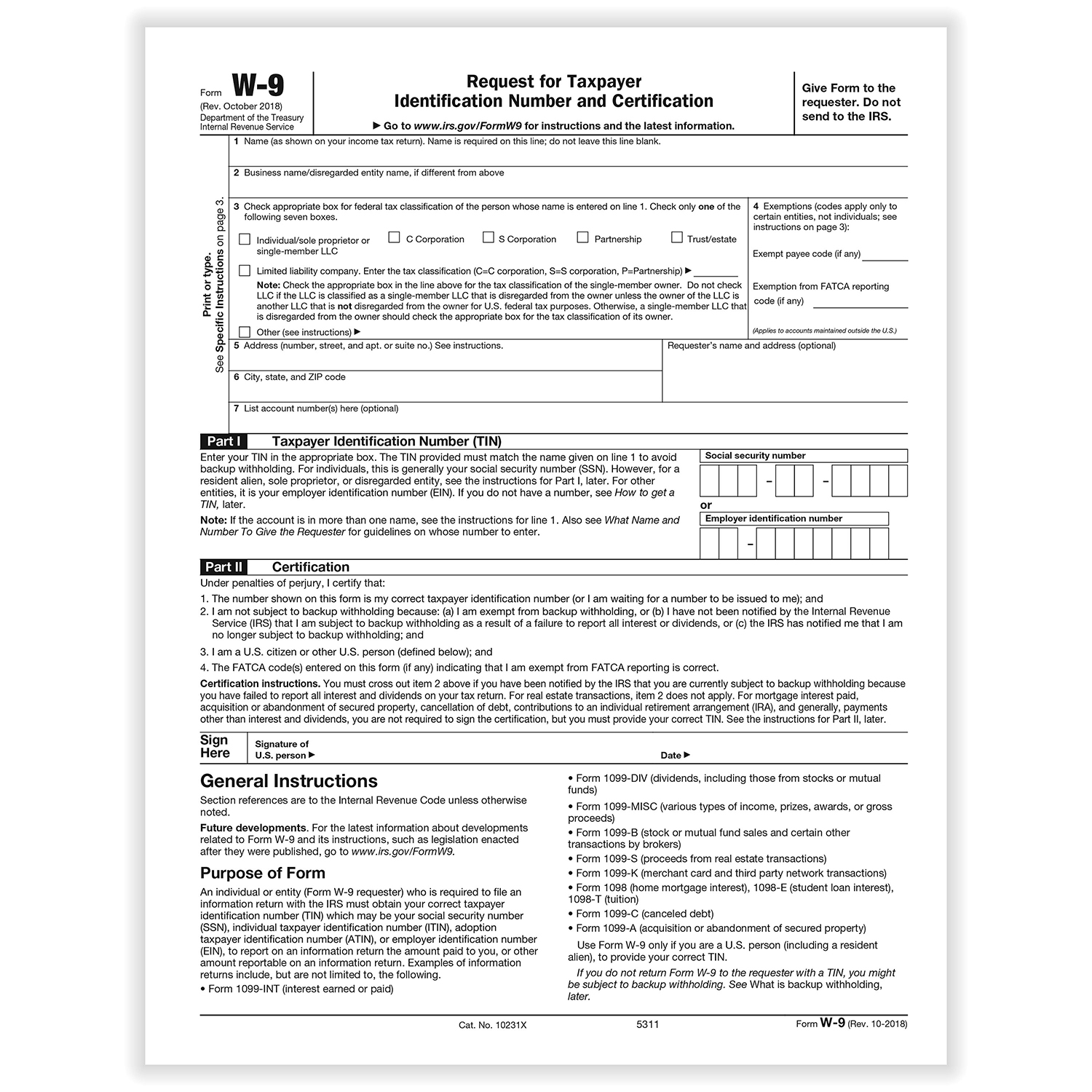 Picture of W-9 Payer's Request for Tax Identification Number