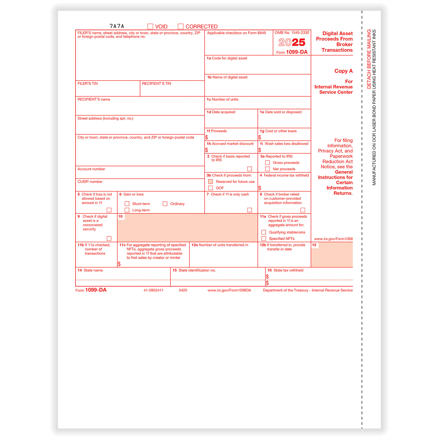 Picture of 1099-DA IRS Copy A, Pack of 50 (50 Forms)