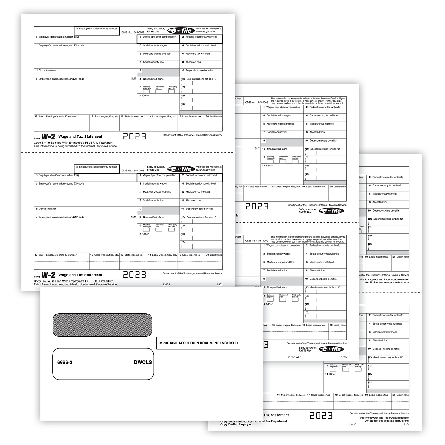 Picture of W-2 Recipient Copy (Only), 3-Part with Envelopes (50 Pack)