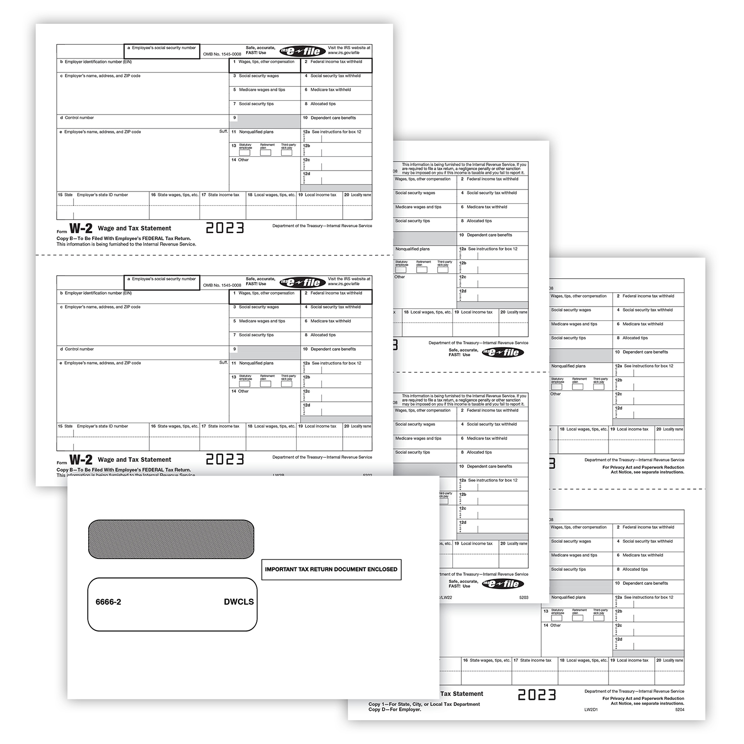 Picture of W-2 Set, 5-Part, 2-Up with Envelopes (25 Employees)