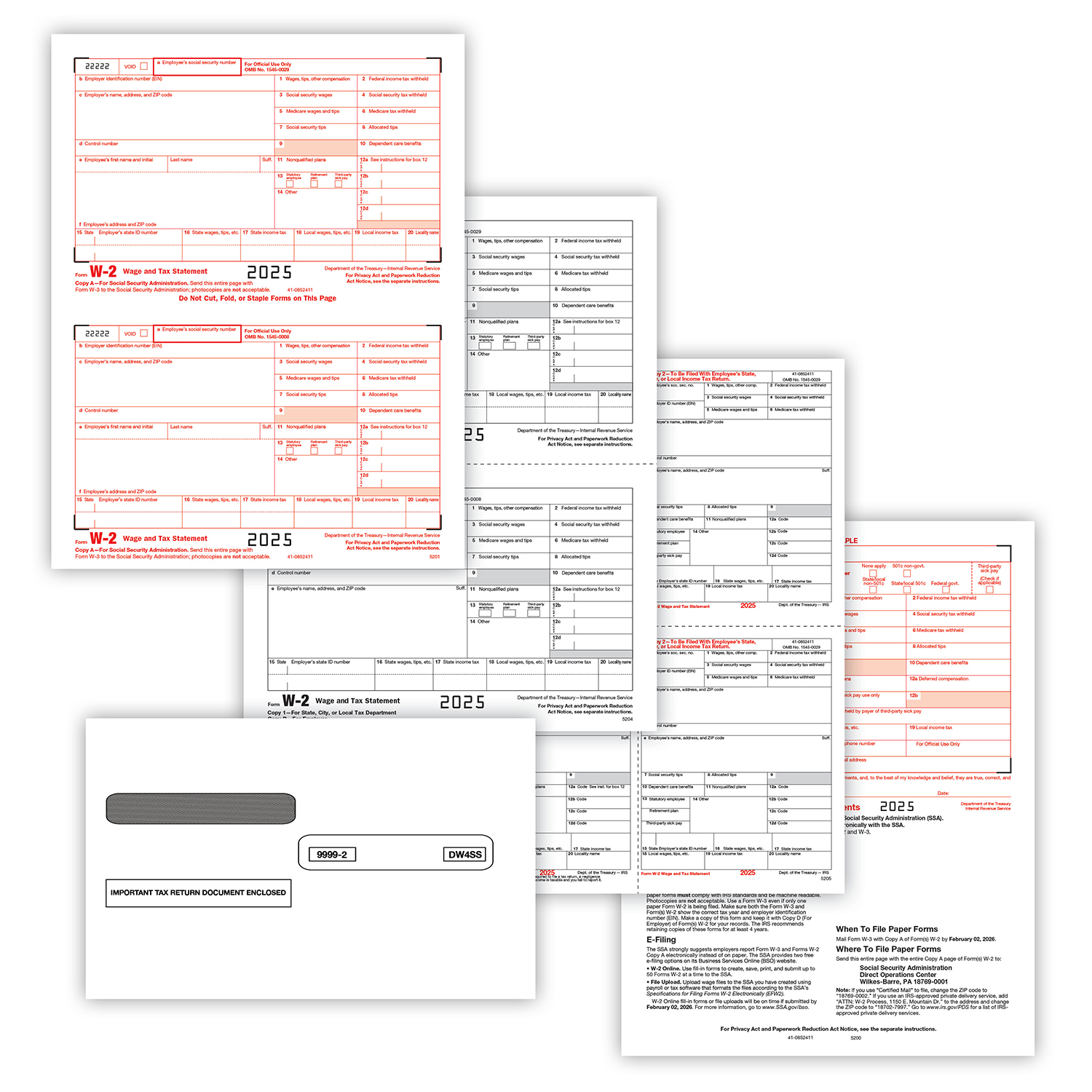 Picture of W-2 Set, 6-Part, 4-Up with Self-Seal Envelopes (50 Recipients)