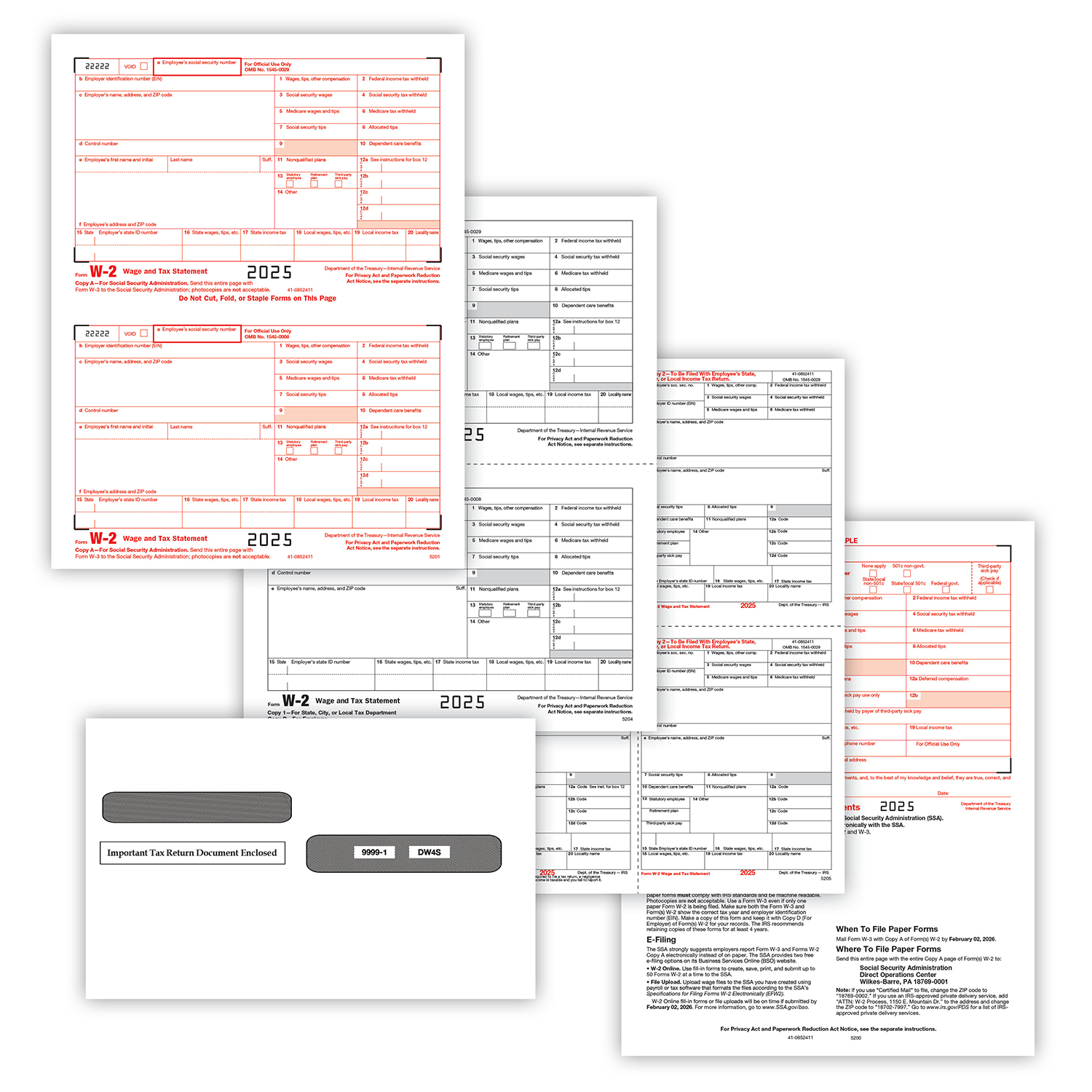 Picture of W-2 Set, 6-Part, 4-Up Box with Gum-Seal Envelopes (50 Recipients)