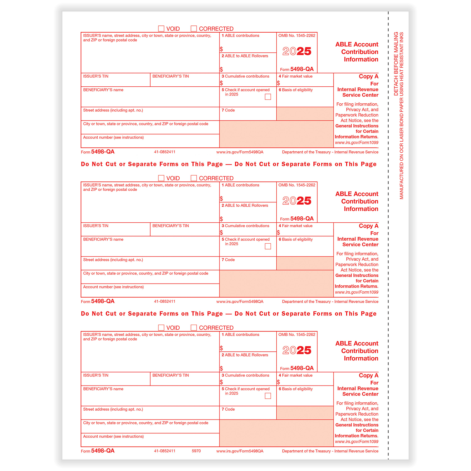 Picture of 5498-QA IRS Copy A, Pack of 50 (150 Forms)