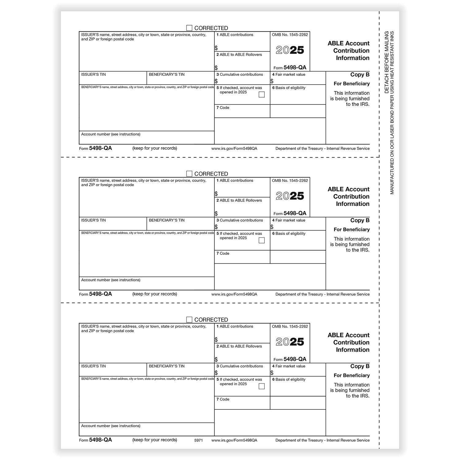 Picture of 5498-QA Beneficiary Copy B, Pack of 50 (150 Forms)