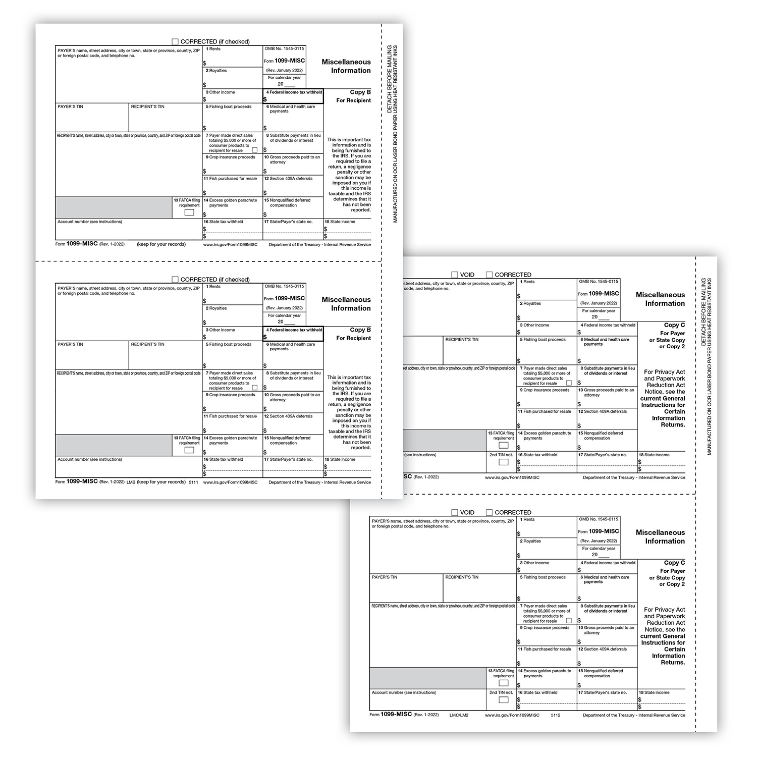 Picture of 1099-MISC Set, 3-Part, 2-Up, Electronic Filing (25 Employees)