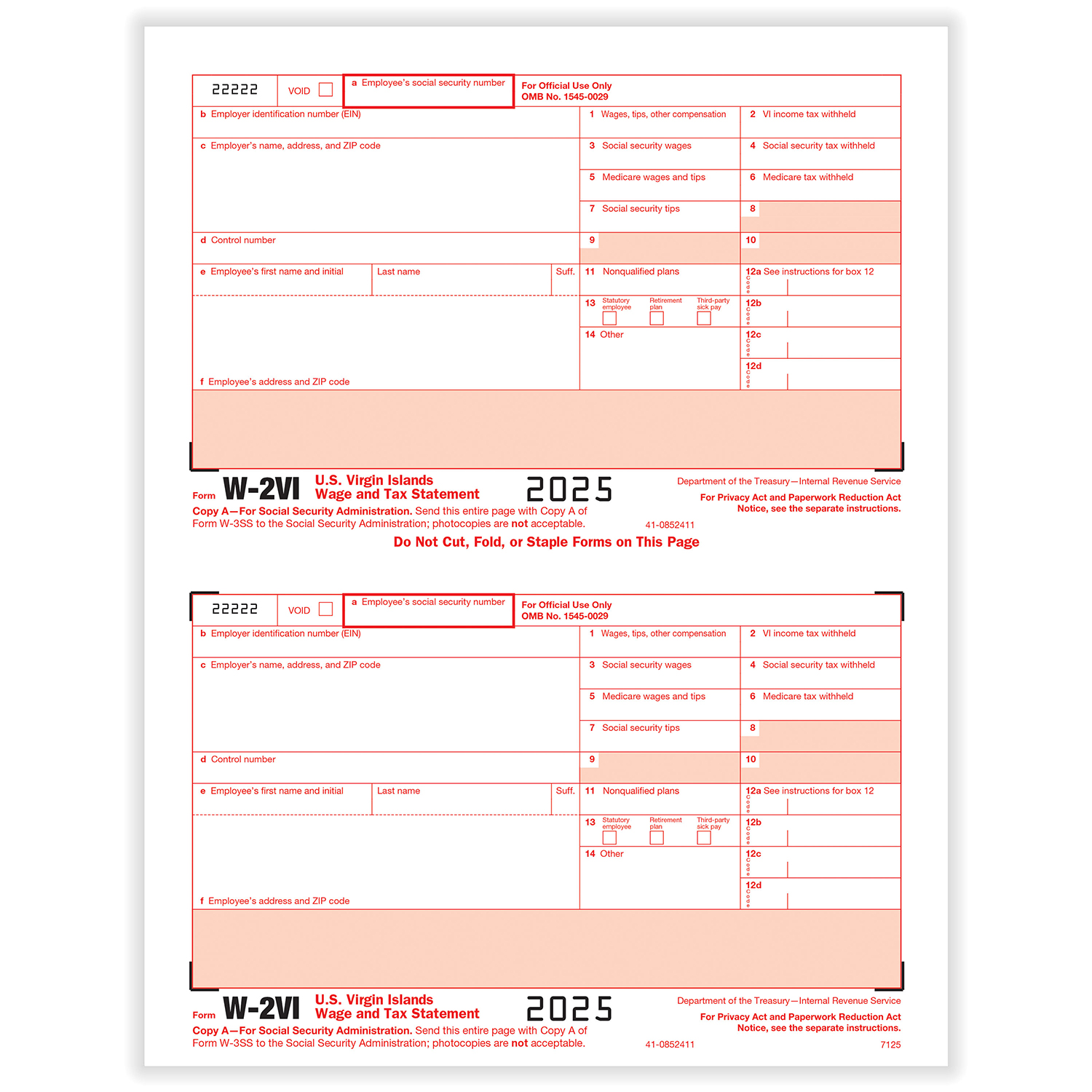 Picture of W-2VI Copy A, Pack of 50 (100 Forms)