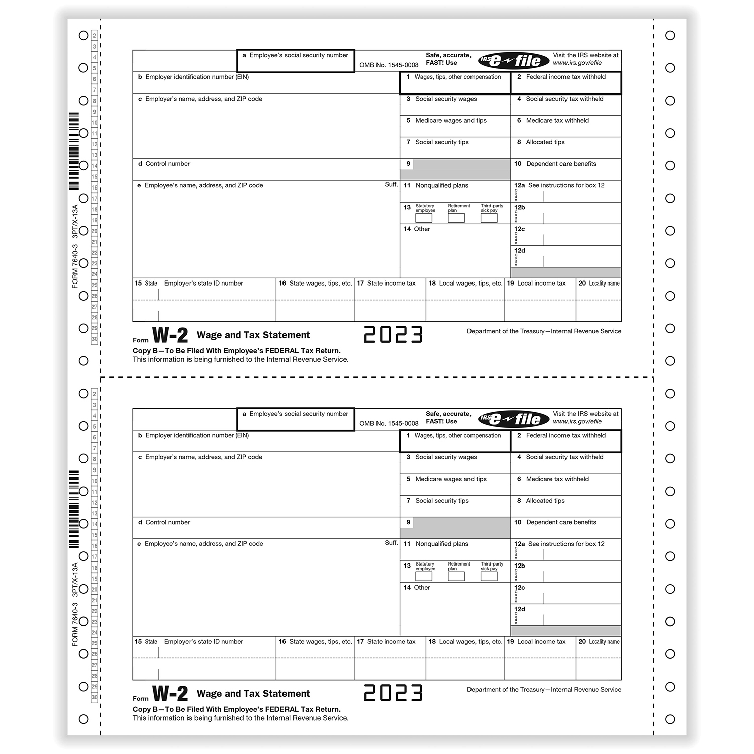 Picture of W-2 Twin Set, 3-Part, Employee Carbonless