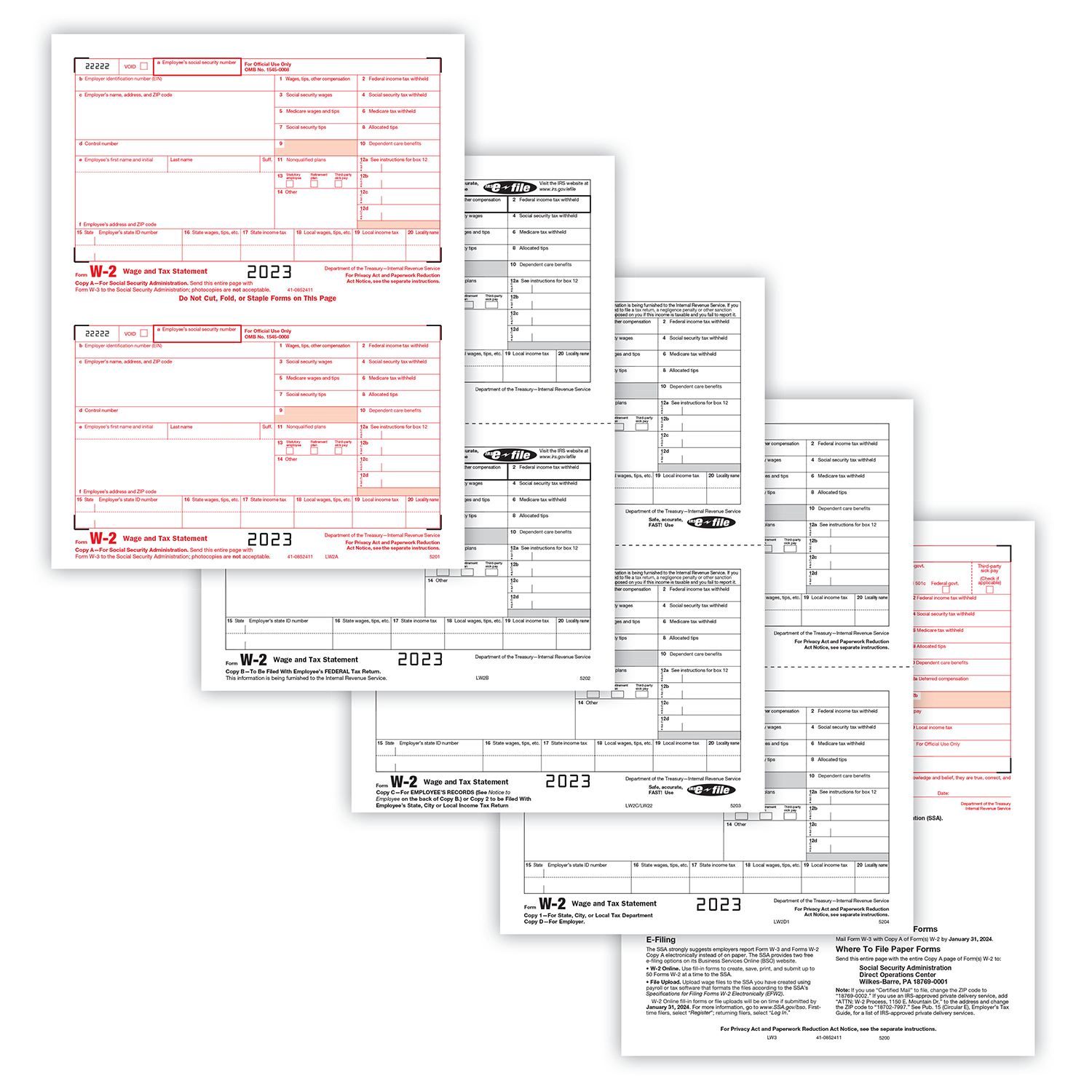 Picture of W-2 Set, Copy A,B,C,D,1,1,2,2 (100 Employees/Recipients)