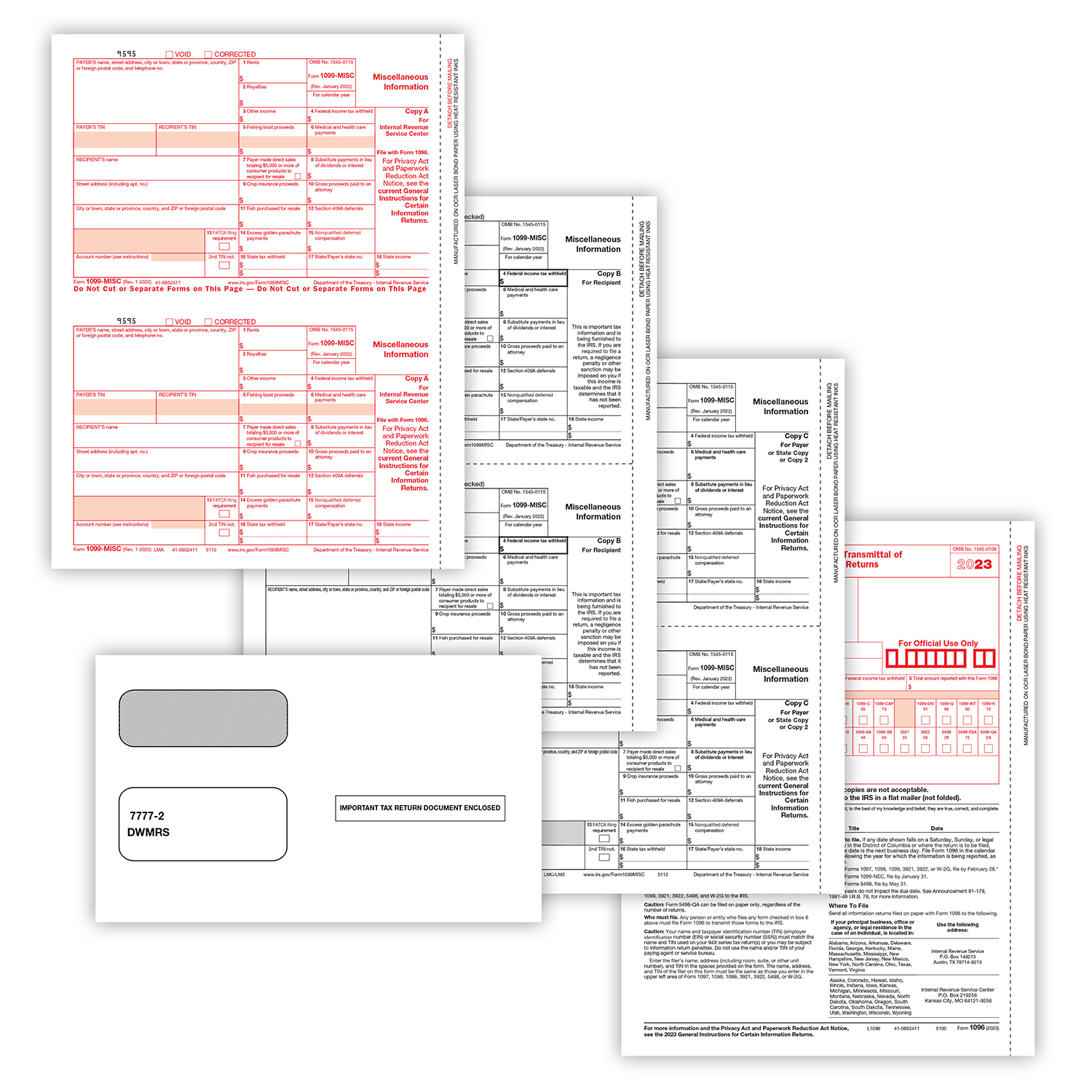 Picture of 1099-MISC Set, Copy A,B,C,C w/ Self-Seal Envelopes (DWMRS) (20 Employees/Recipients)