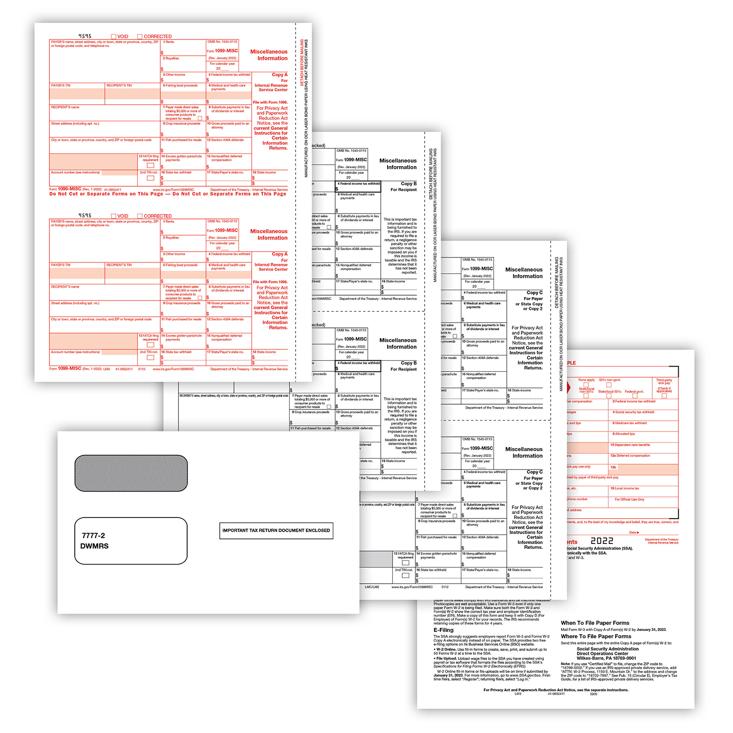 Picture of 1099-MISC Set, Copy A,B,C,C,2 w/ Self-Seal Envelopes (DWMRS) (20 Employees/Recipients)