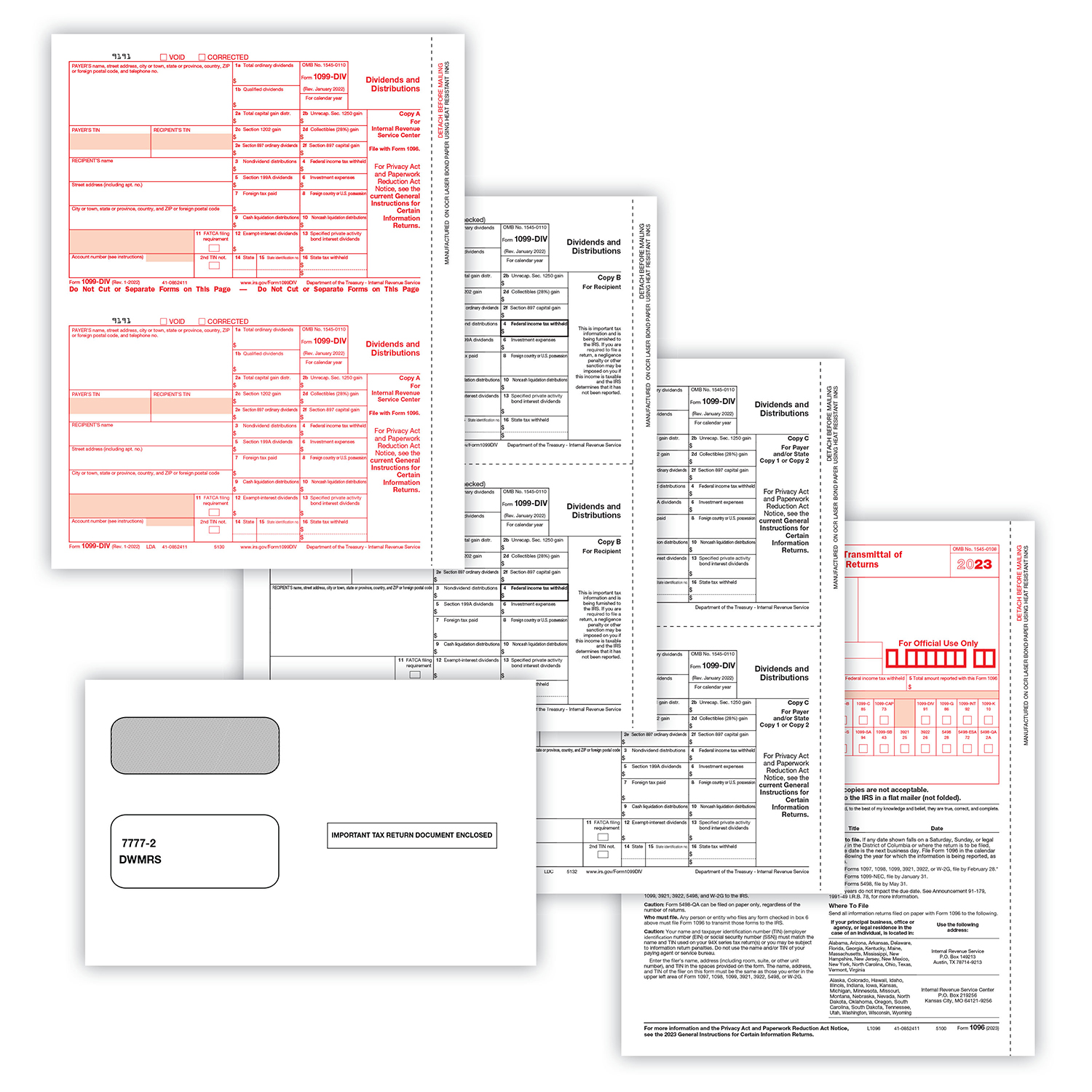 Picture of 1099-DIV Set, Copy A,B,C,C w/ Self-Seal Envelopes (DWMRS) (20 Employees/Recipients)