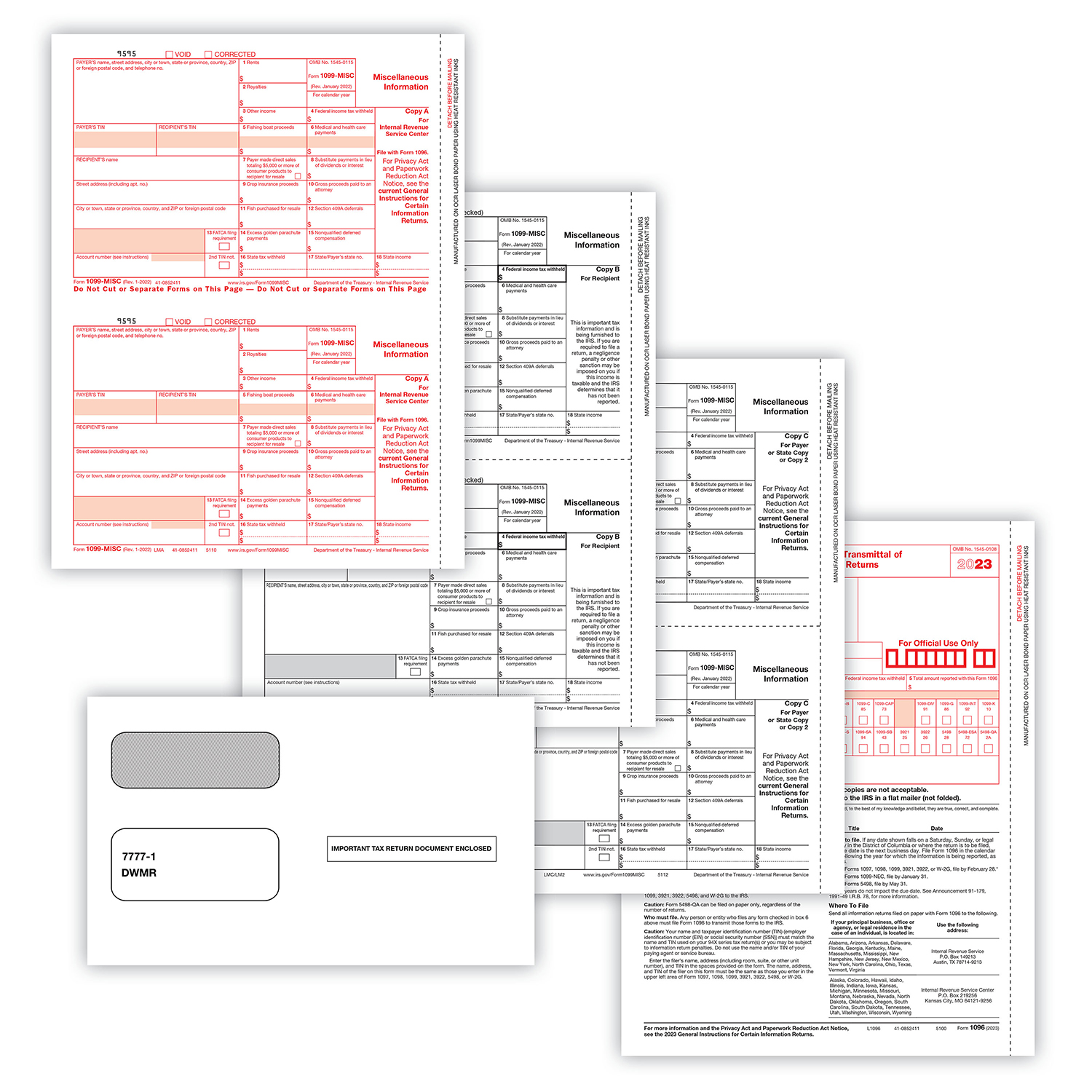 Picture of 1099-MISC Set, Copy A,B,C,C,2 w/ Envelopes (DWMR) (100 Employees/Recipients)