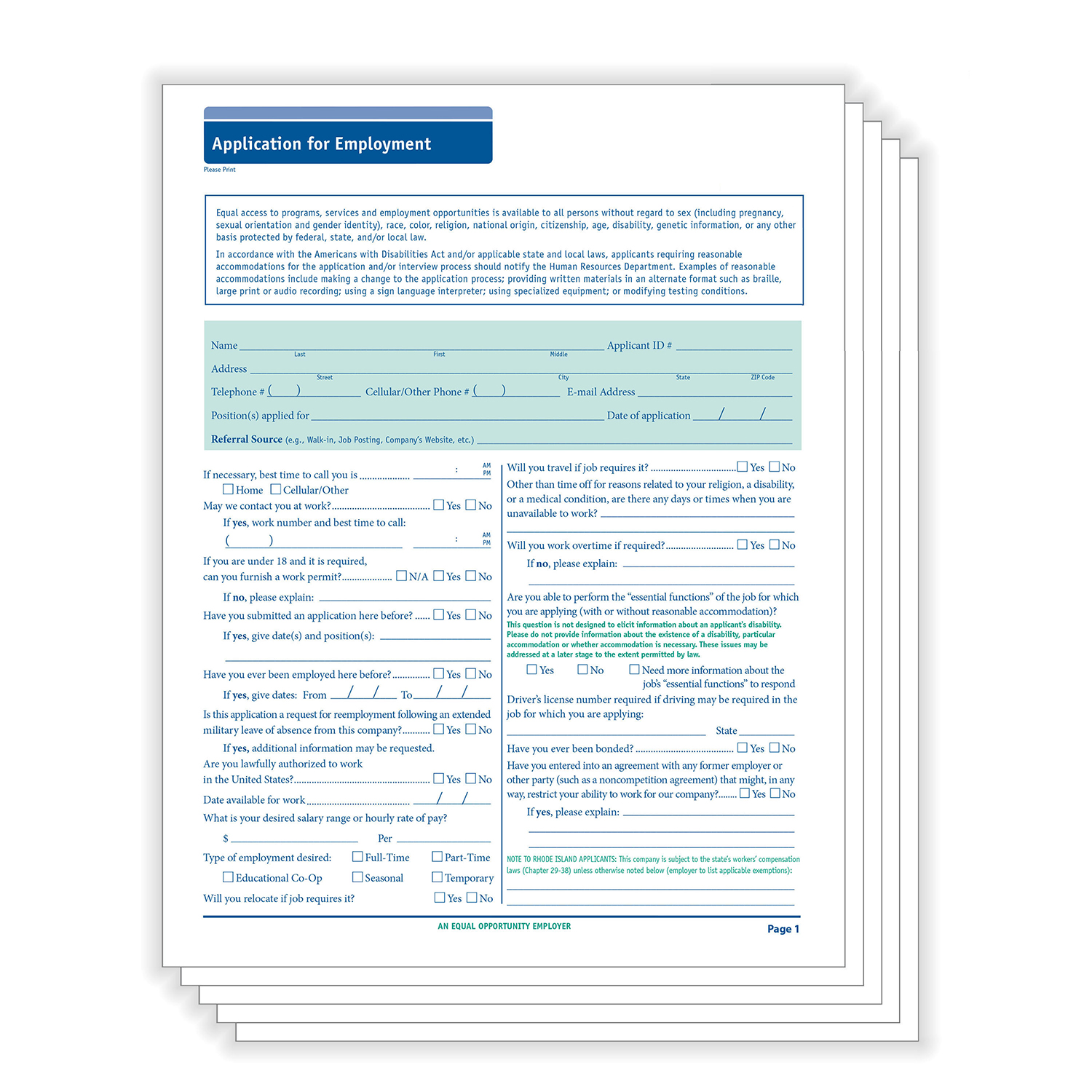 Picture of Job Application (Long Form), 50-State Compliant, Pack of 50