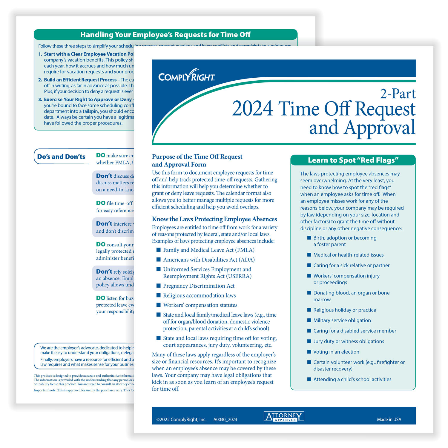 ComplyRightDealer | 2024 Time Off Request and Approval Form, 2-Part