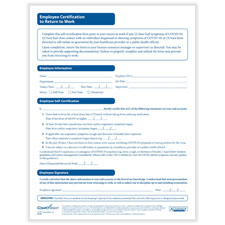 Picture of Employee Certification to Return to Work Form, Paack of 50