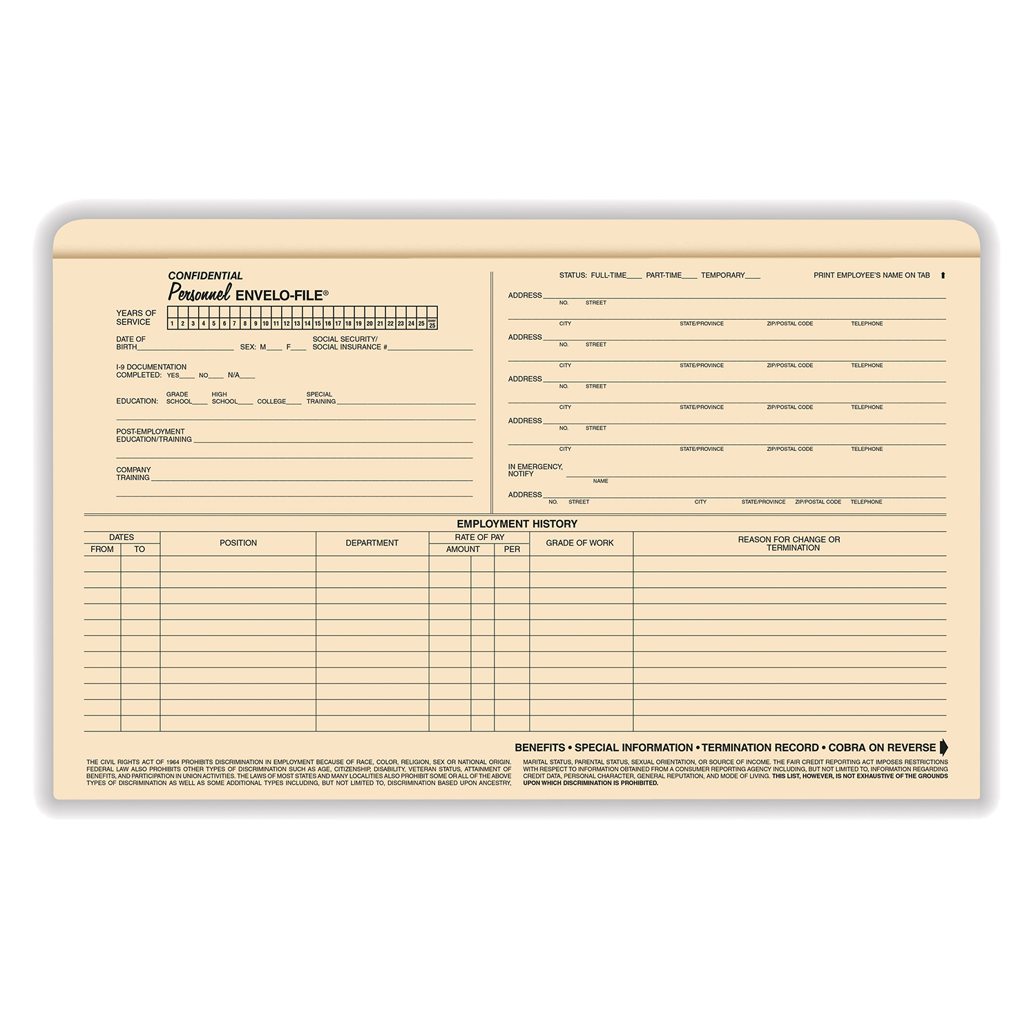 Picture of ComplyRight™ Personnel Envelo File® Legal, 25-Pack
