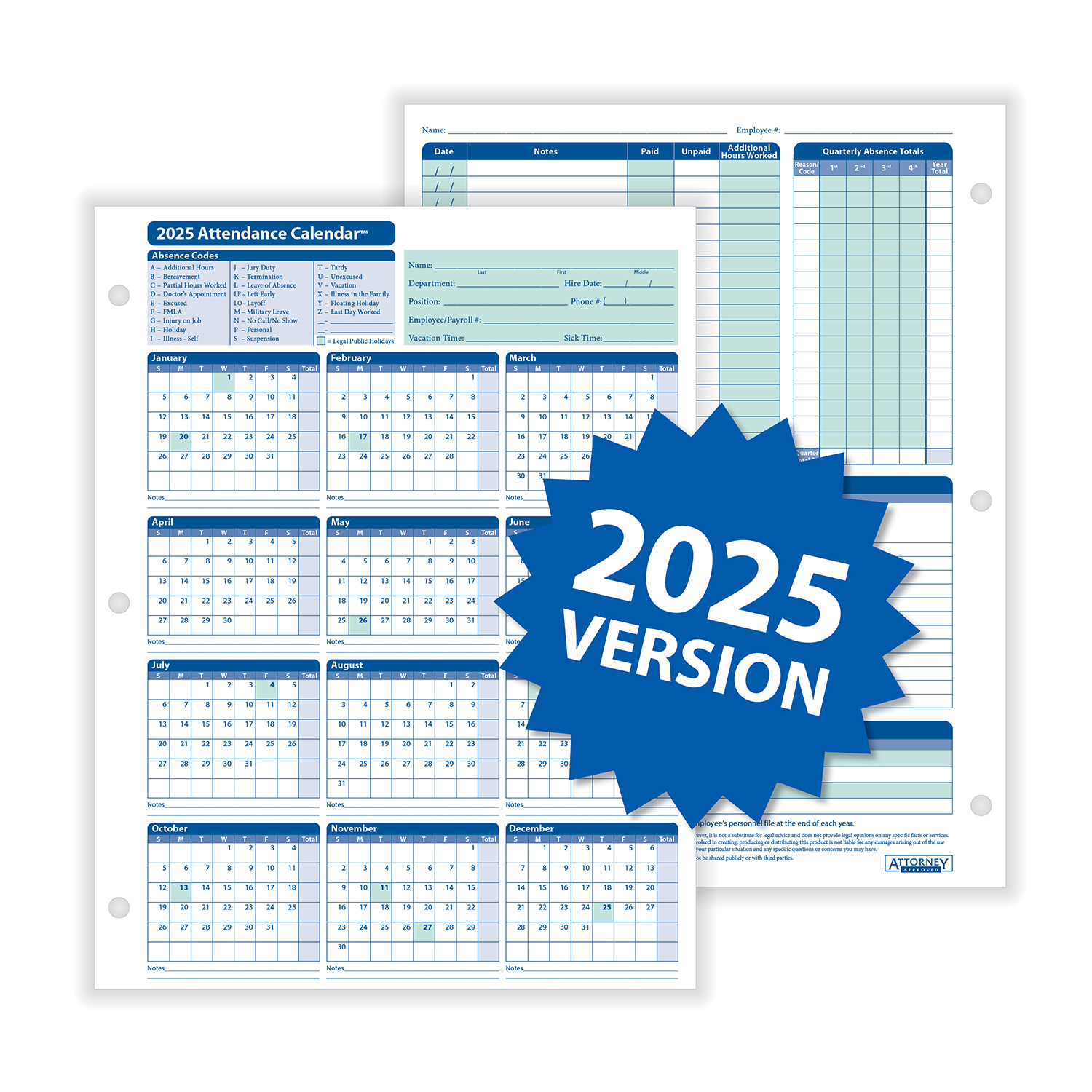 ComplyRightDealer | 2025 Attendance Calendar Kit, Pack of 200