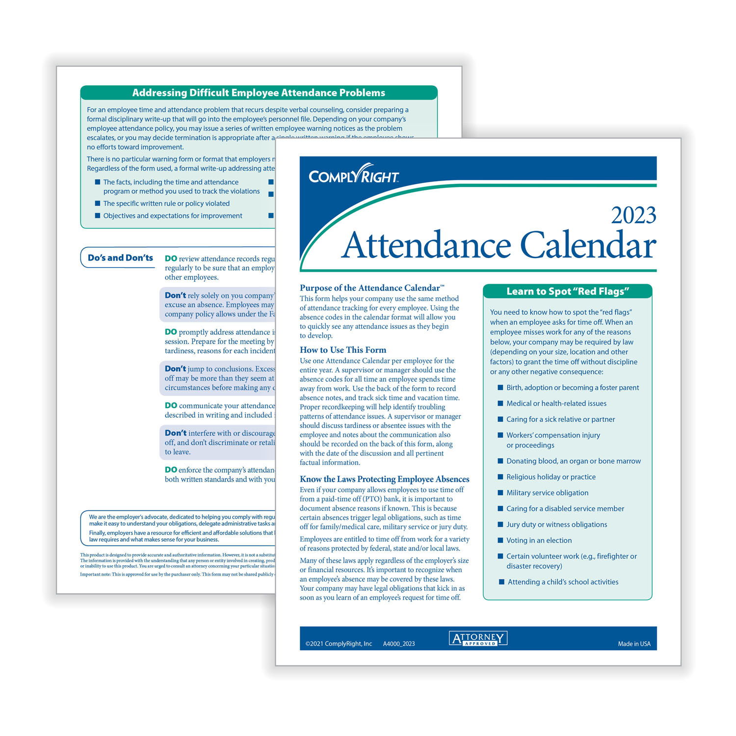 ComplyRightDealer | 2023 Attendance Calendar Kit, Pack of 25