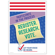 Picture of Get Out the Vote, "Participate in the Process. Register. Research. VOTE.", Poster