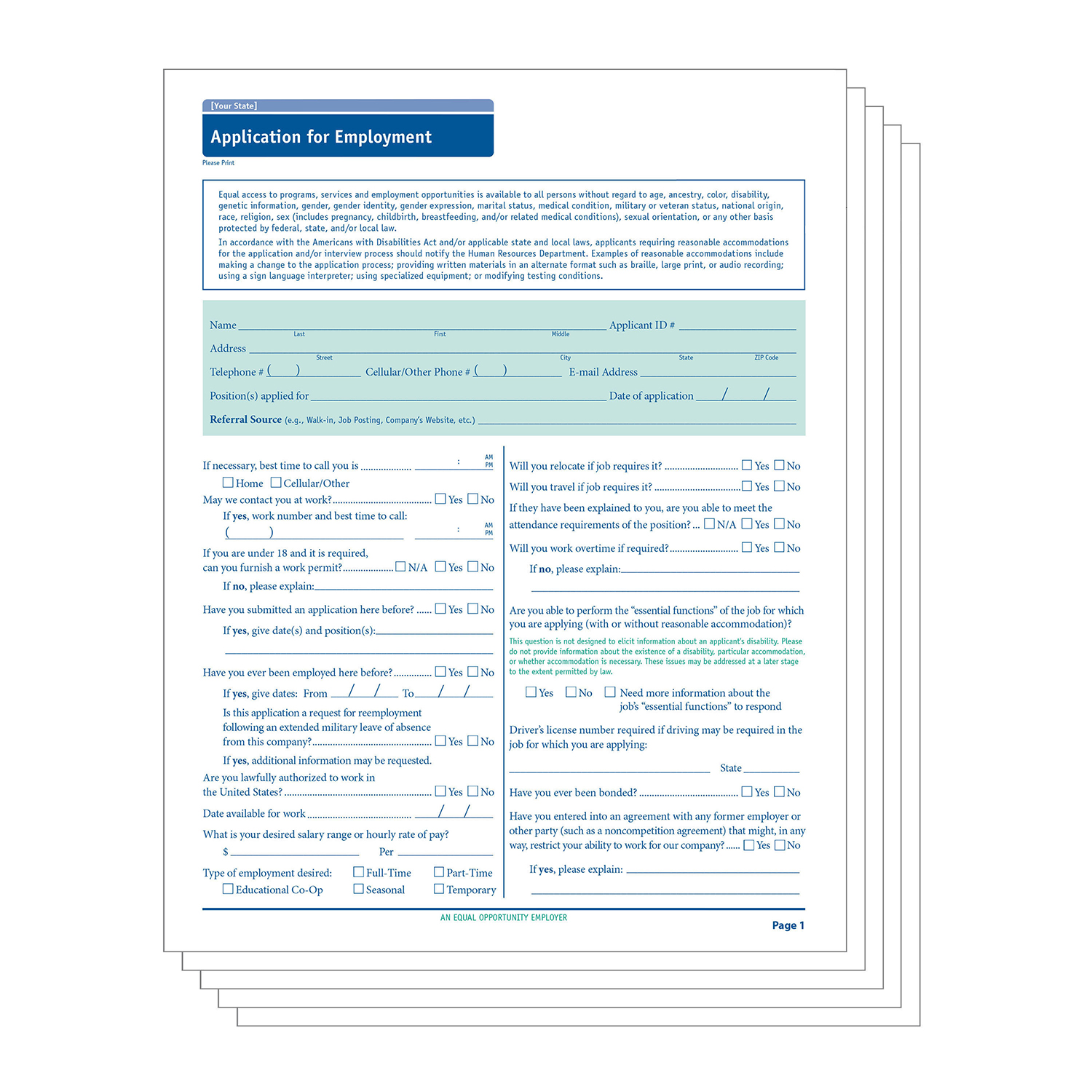 ComplyRightDealer Job Application State Specific Pack Of 50