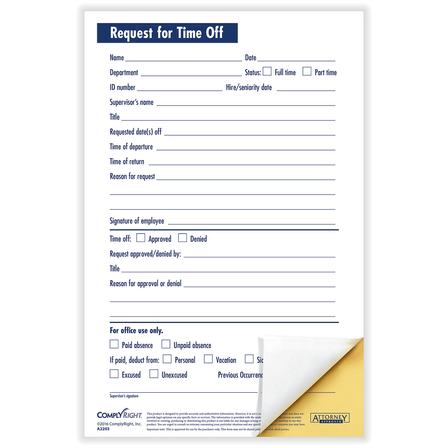 Picture of Time Off Request Form, 50-Pack