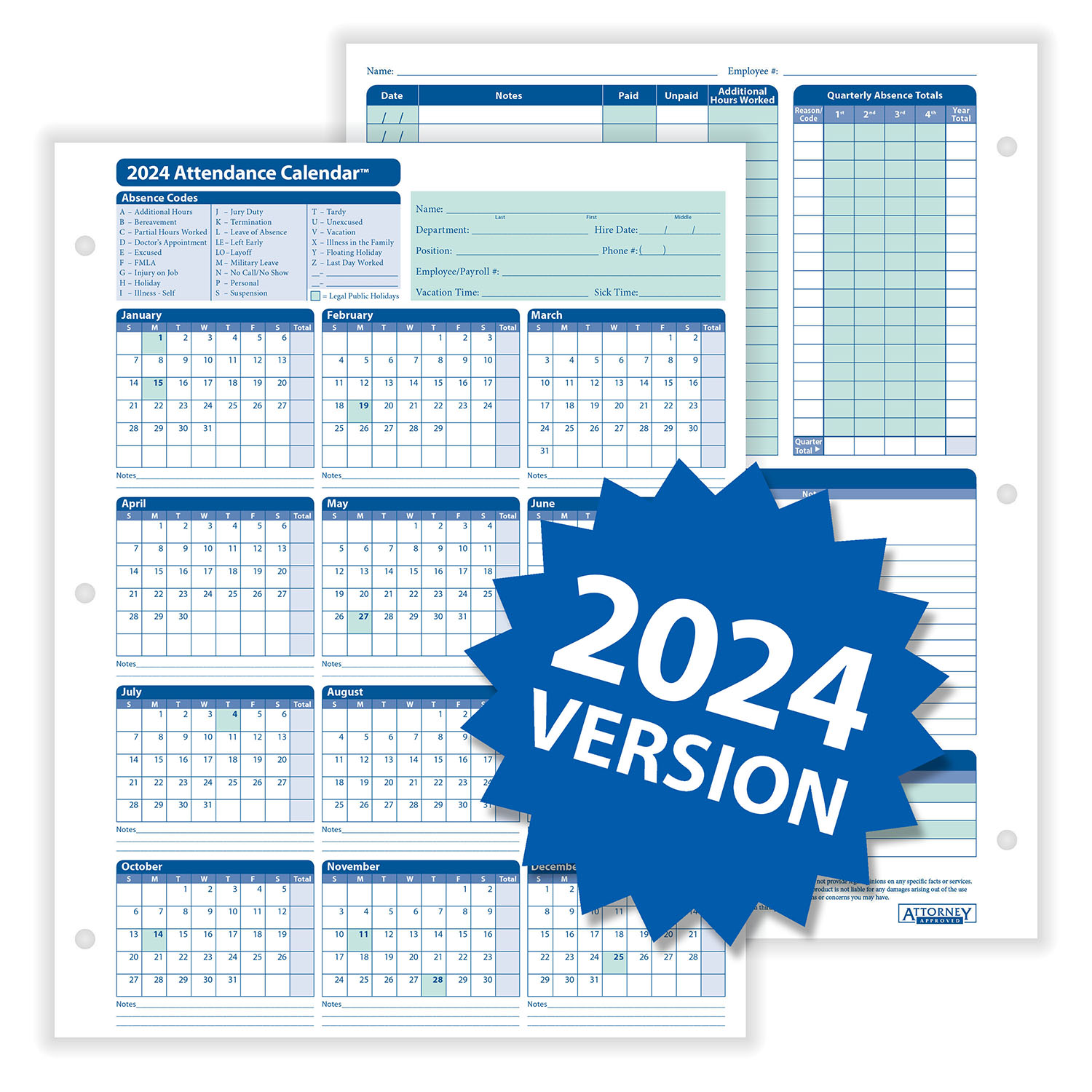 ComplyRightDealer 2024 Attendance Calendar Card, Pack of 50