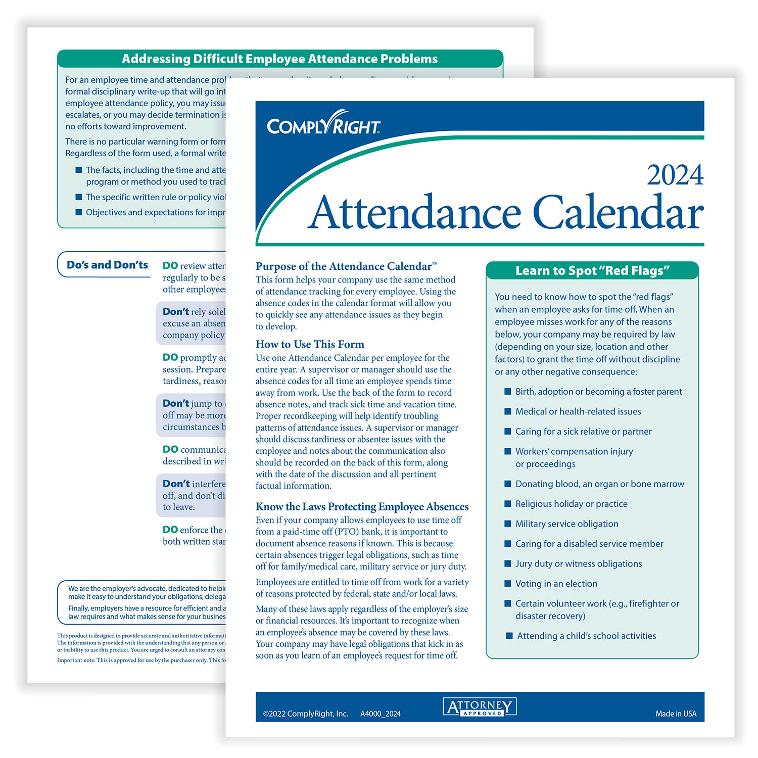 ComplyRightDealer 2024 Attendance Calendar Card, Pack of 50