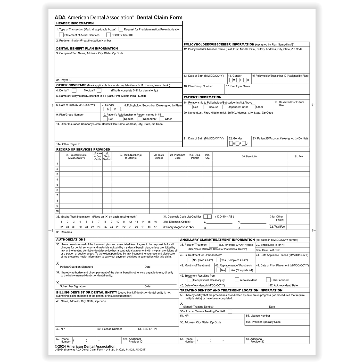 Picture of ADA Claim Forms (2024), Laser, Pack of 100