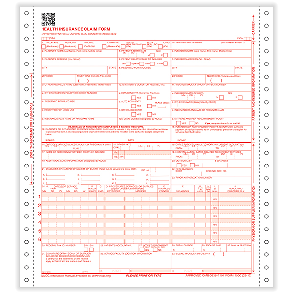 Picture of CMS-1500 Claim Forms, 1-Part, Continuous, Pack of 1,000