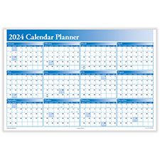 Picture of 2022 Full Calendar Planner, 2-Sided (36" X 24"), Blue (Laminated, erasable, includes marker)