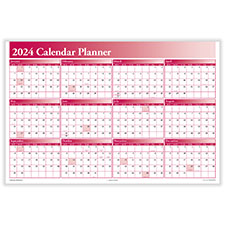 Picture of 2024 Full Calendar Planner, 2-Sided (36" X 24"), Burgundy (Laminated, erasable, includes marker)