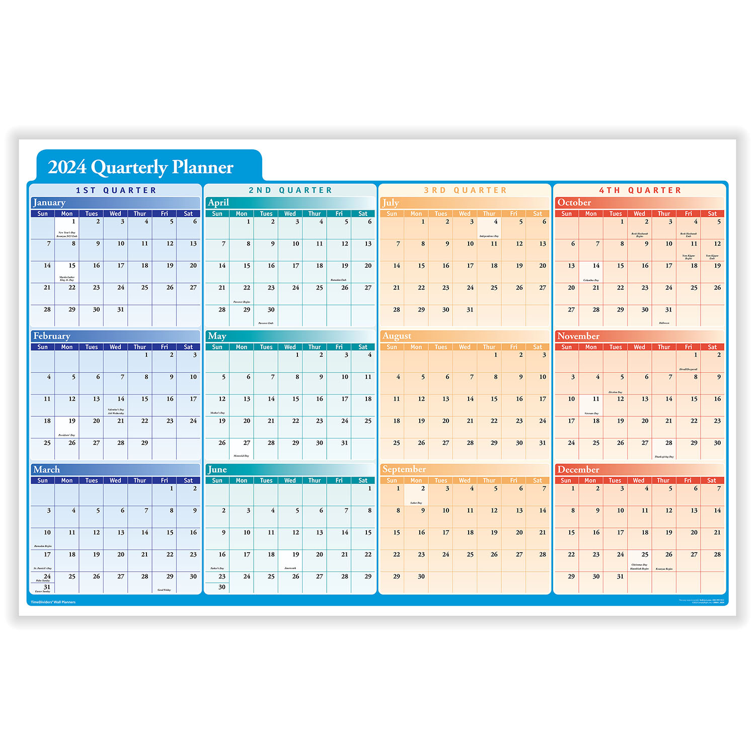 Picture of 2024 Quarterly Planner, 2-Sided (36" X 24") (Laminated, erasable, includes marker)