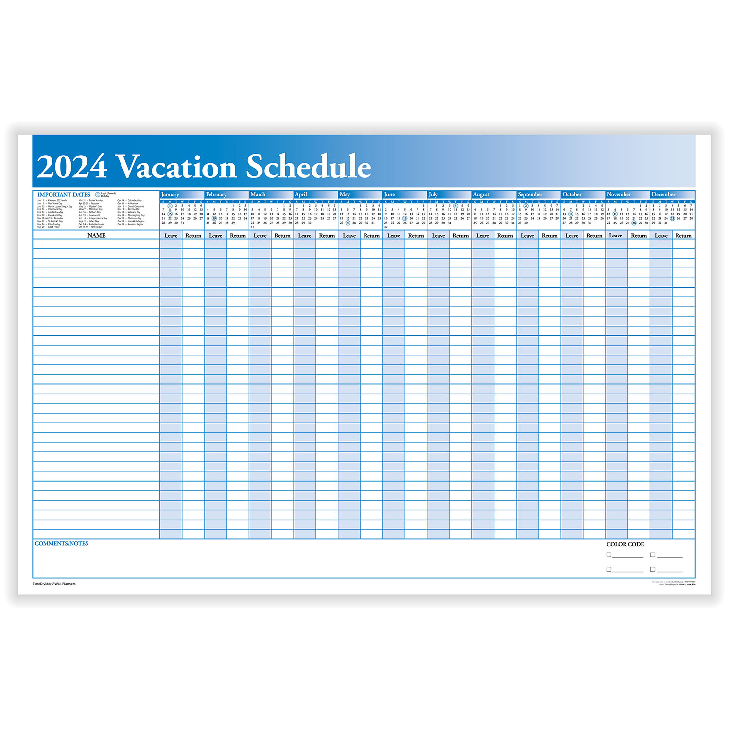 Picture of 2023 Full Vacation Schedule (36" X 24") (Laminated, erasable, includes marker)