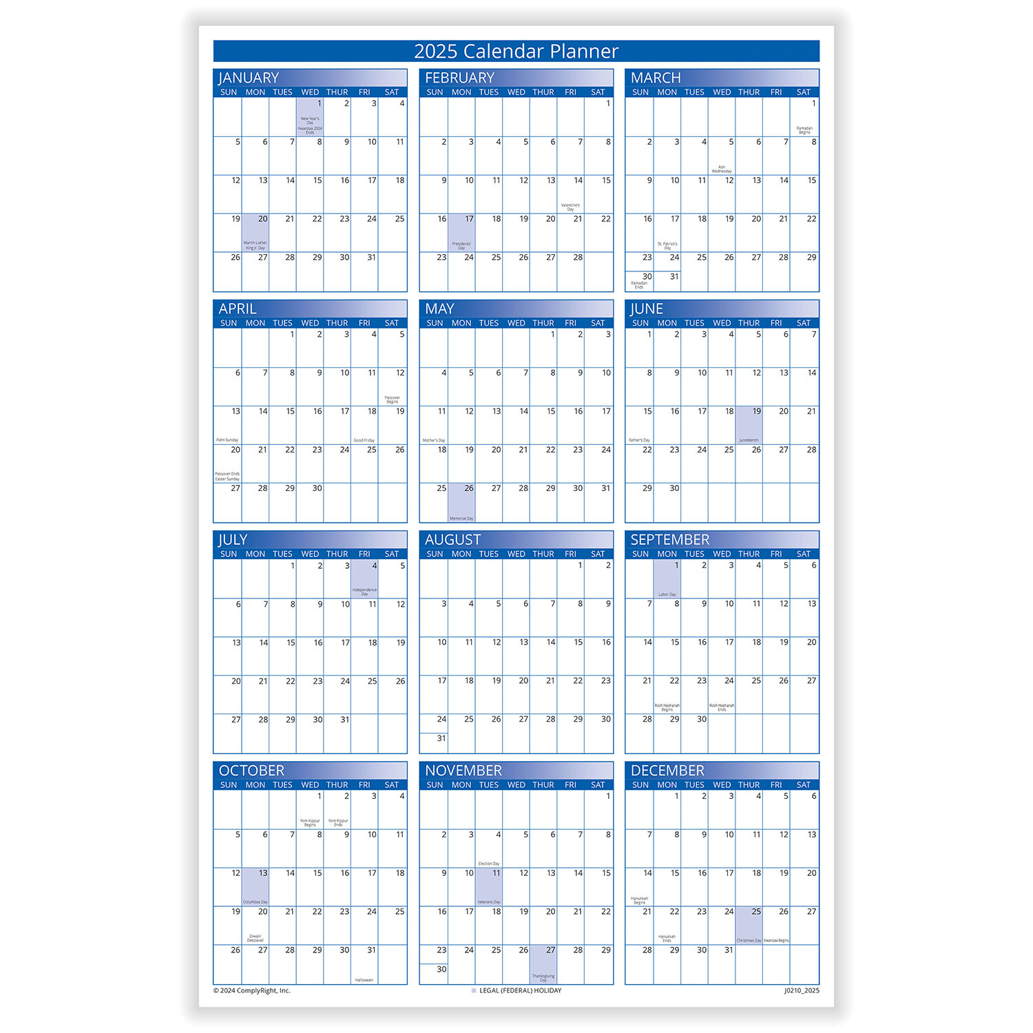 Picture of 2025 Desk Calendar Planner, 2-Sided (11" x 17") (Laminated, erasable, includes marker)