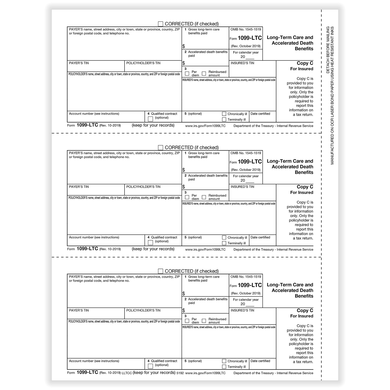 Picture of 1099-LTC, 3-Up, Insured Copy C (Long Term Care)