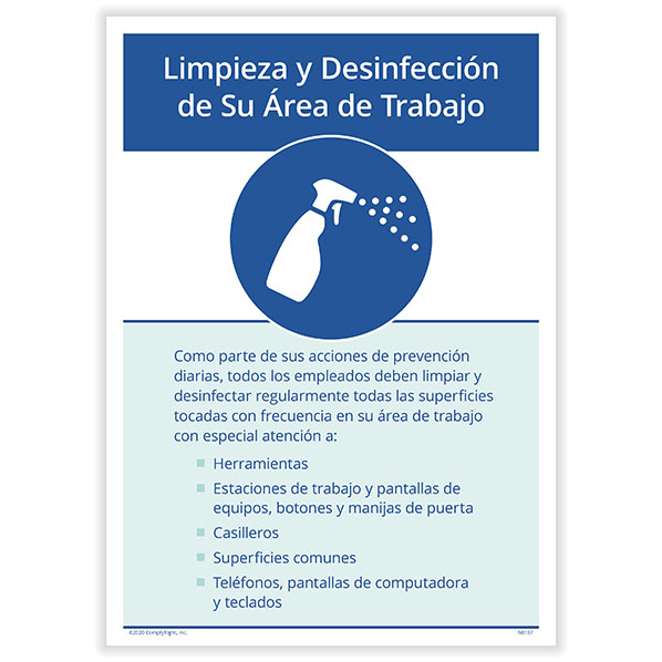 Picture of Employee Clean and Disinfect Your Work Area Notice, Spanish, Pack of 3