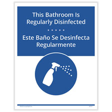 Picture of Bathroom Regularly Disinfected Posting Notice, Bilingual, Pack of 3