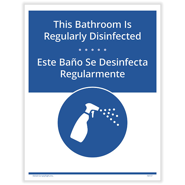 Picture of Bathroom Regularly Disinfected Posting Notice, Bilingual