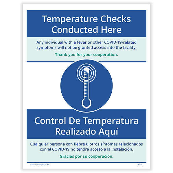 Picture of Temperature Screenings Posting Notice, Bilingual, Pack of 3