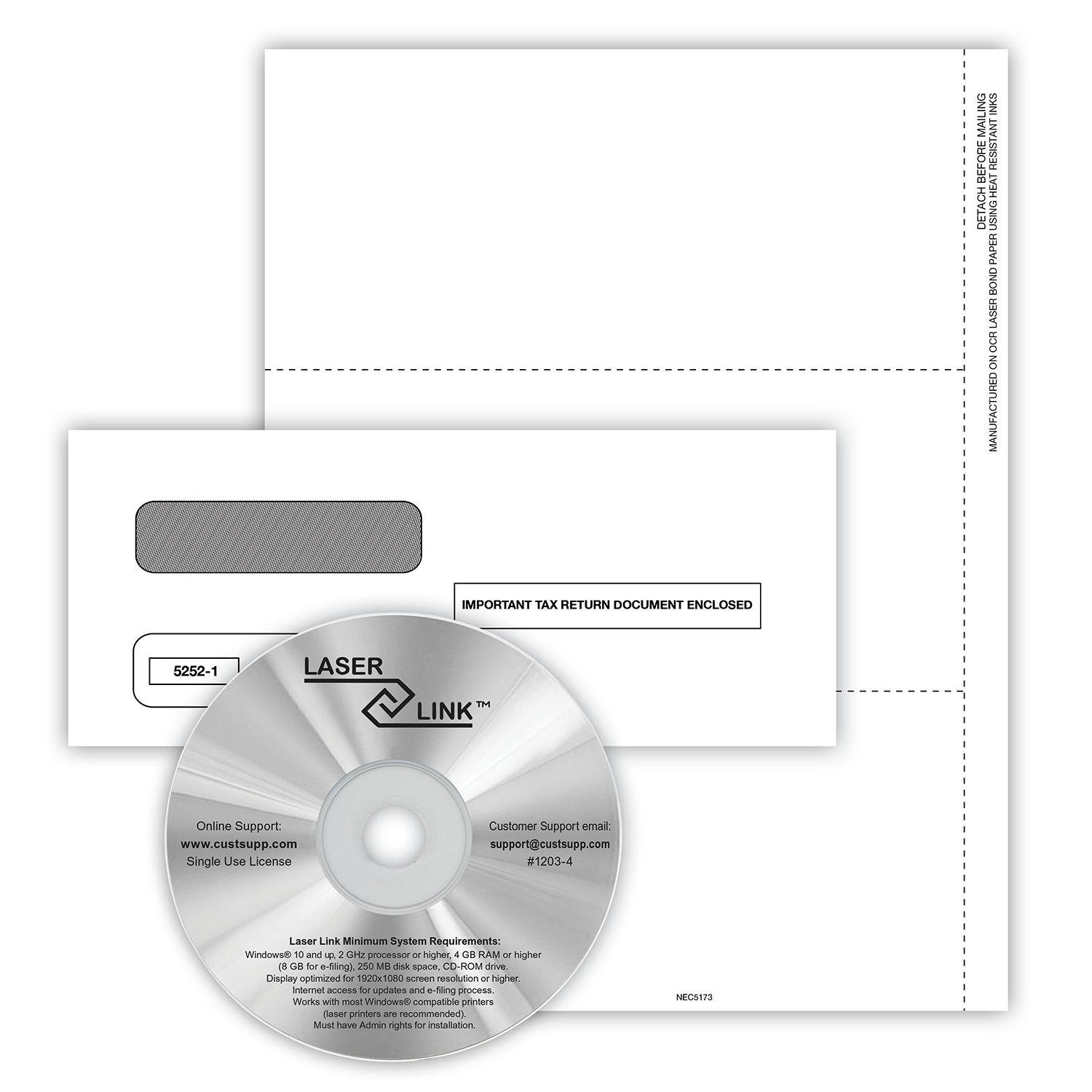 Picture of 1099-NEC REC Copy Only Tax Form Set, Blank with Backer, 3-Up, with Envelopes & LaserLink Software, Pack of 50