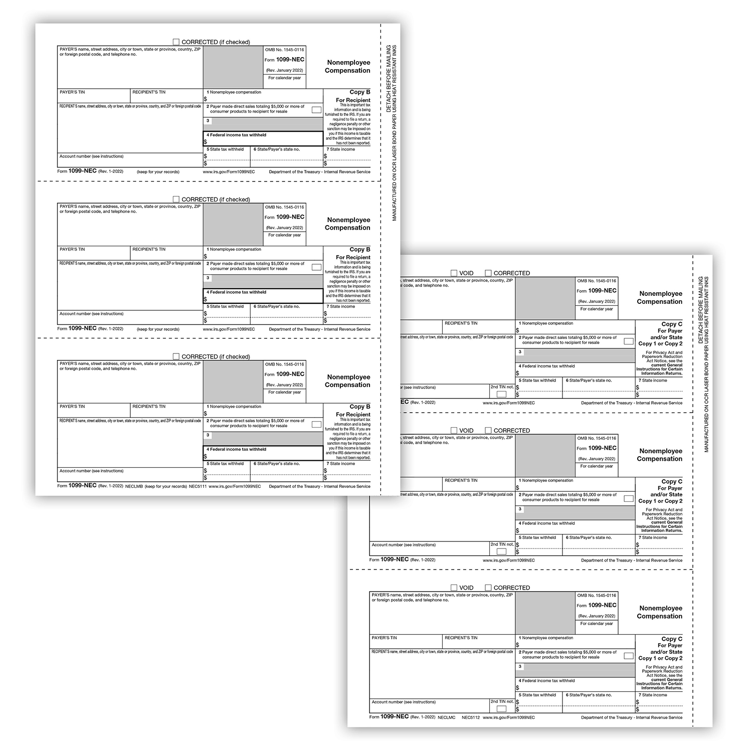Picture of 1099-NEC Set, 3-Part, 3-Up, Electronic Filing (50 Employees)