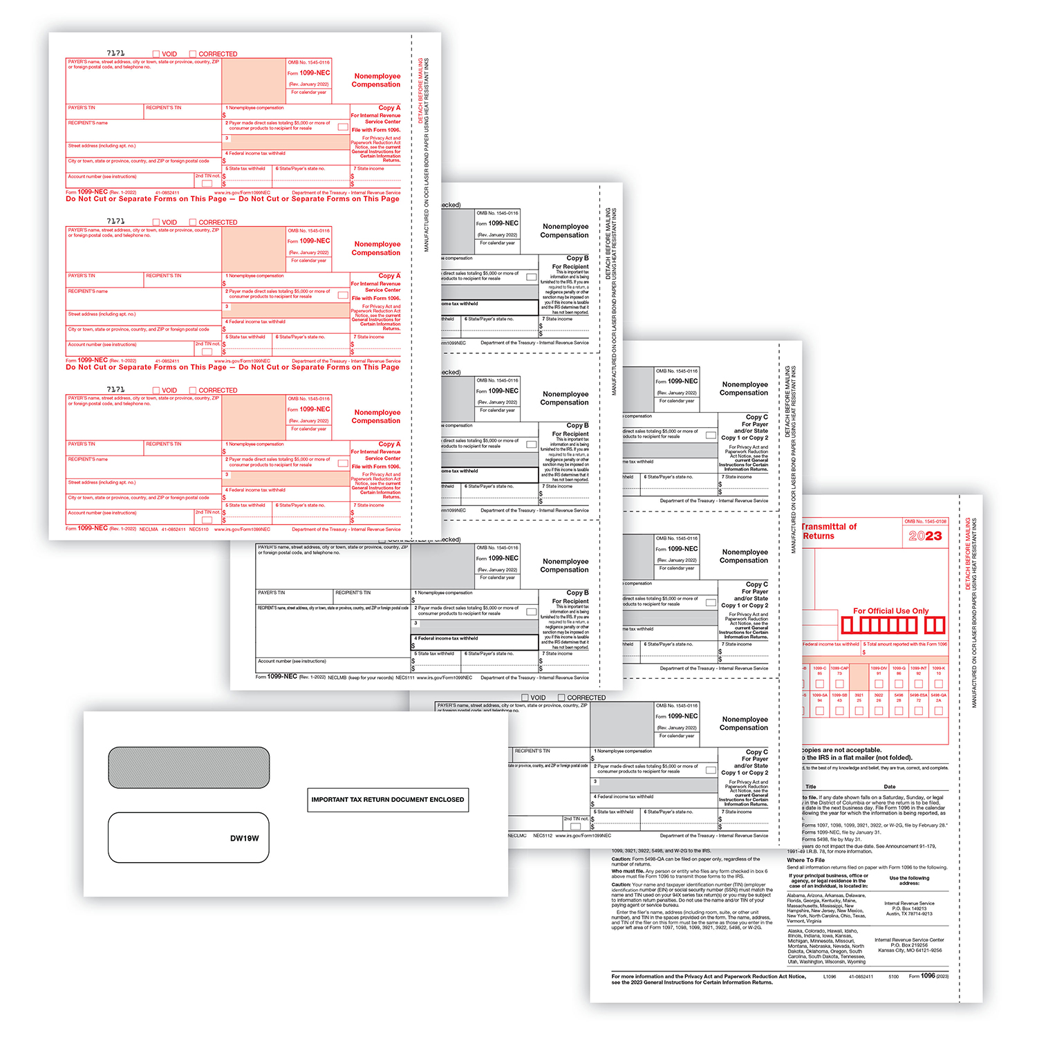 Picture of 1099-NEC Set, Copy A,B,C w/ Envelopes (DW19) (100 Employees/Recipients)
